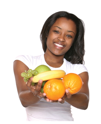 adolescent girl with fruit